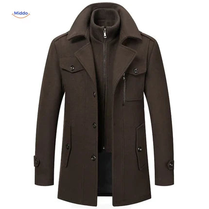 WoolGuard™ Winterjas | Wolmix, dubbele kraag & Britse erfgoedstijl