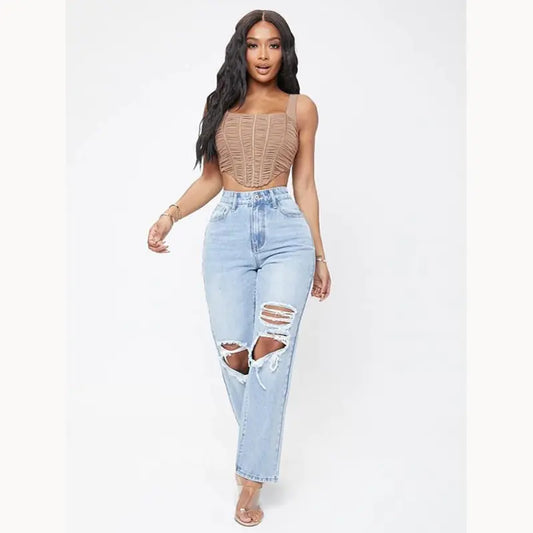 Fashionable High Waist Washed Jeans for Women