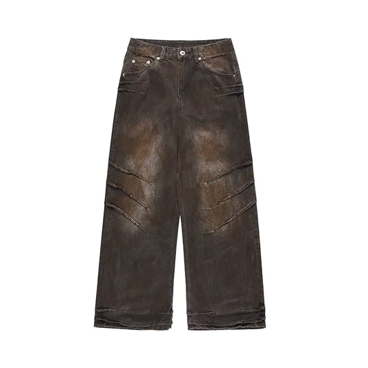Distressed Dirty Waste Baggy Straight Jeans for Men